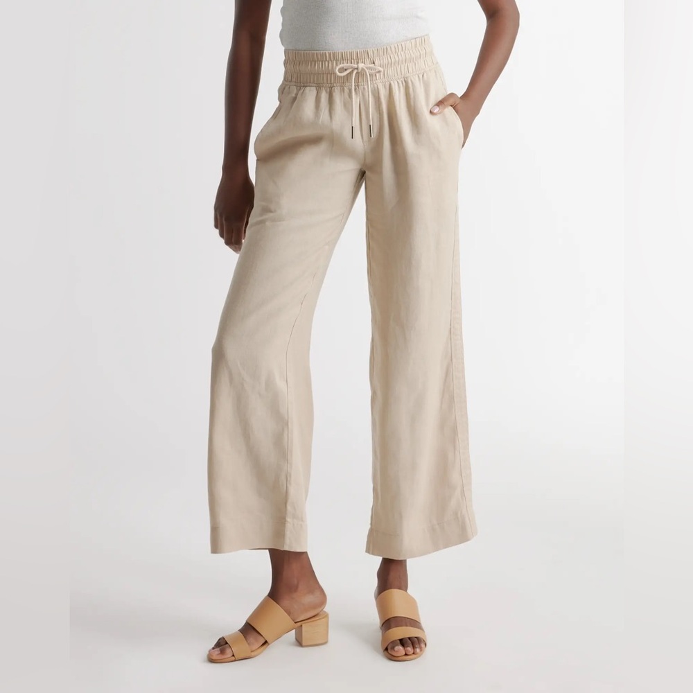Quince Tan Wide-Leg Pants High-Waisted Cropped